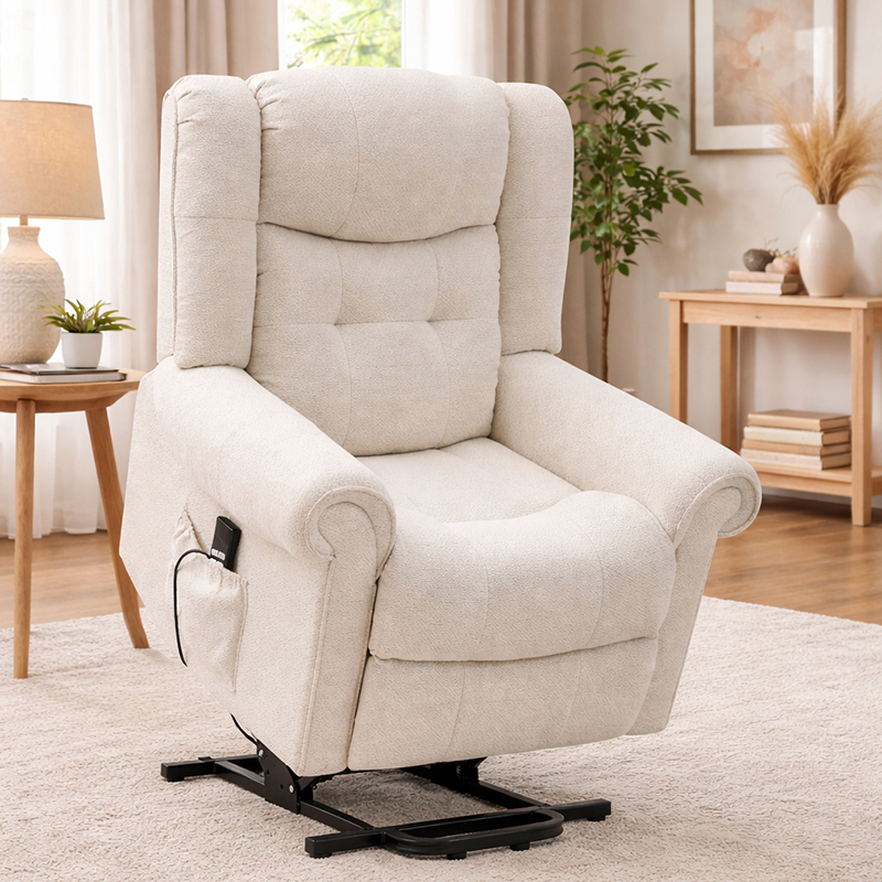 Chenille power lift hvilestol for eldre med vibrasjonsmassasje og varme