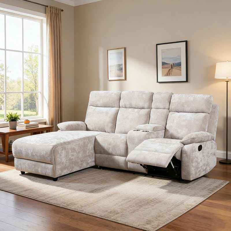 Chenille sjeselong sofa med ottoman