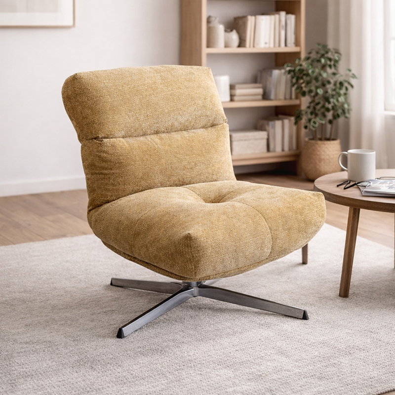 Moderne Stoff Svingbar Stuestol Luksus Metallramme Enkel Lounge Sofa Stol Stuemøbler