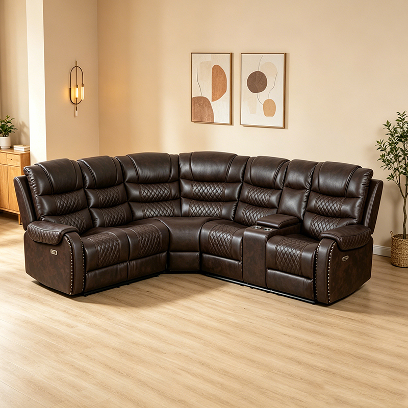 6-stk Faux Leather Power Reclining Sectional sofaer for stuen
